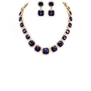 Gold & Midnight Blue Rhinestone Statement Necklace